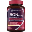 Recetas del médico Suplemento de hierro 65 mg con vitamina C - Absorción máxima " Pastillas de hierro amigables para la formación de células rojas de sangre, corazón, cerebro " salud de inmunidad - Vegan no GMO 120 Tabs de hierro