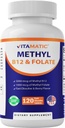 Folato de metil vitamático " B12 Suplemento con fosfato de piridoxal 5 (P-5-P) - Promueve el metabolismo de la salud cardiovascular y la energía - 120 Tablas de disuelve rápido - No GMO " Gluten Free