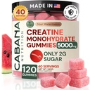 Creatine Monohydrate Gummies 5g - Sólo 2g Azúcar, Hecho en EE.UU. - Sour Watermelon Flavor - Vegan &amp; 3er Partido Tested - Pre &amp; Post Workout Suplemento para Mujeres y Hombres (120 Cuenta, 40 Servimientos)