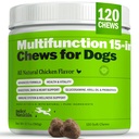 Deley Naturals 15 en 1 Multivitamínico para Perros - Vitaminas y Suplementos Perros Completos para Soporte Inmunitario, Conjunto, Piel, Digestión, CorazÃ3n &amp; Salud general - Suplementos Multifunción diaria - 120 Chews