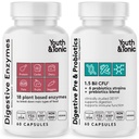 Jóvenes &amp; Tonic Digestive Supplement for Bloating, Regularity & Gut Health. Probióticos y prebióticos para la digestión para romper alimentos y utilizar diariamente, para hombres de mujeres – 120 pastillas