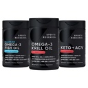 Sports Research Triple Strength Omega-3 Fish Oil, Antarctic Krill Oil + Phospholipids, Choline " Astaxanthin Mini-Softgels, Keto Plus ACV 500mg de Apple Cider Vinegar " 1500mg goBHB Ketones exógenos