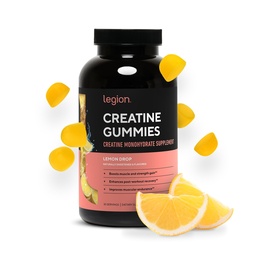 LEGION Creatine Monohydrate Gummies – Clean Chewable Creatine Supplement for Strength, Endurance &amp; Muscle Recovery – 30 Lemon Drop Flavor Servings – Sin sabores artificiales o dulces.