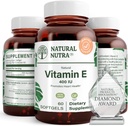 Natural Nutra Vitamina E 400 UI Suplemento, Enrich Health Nutrients, promueve la salud de la piel, mejora el crecimiento del cabello y uñas, apoya el nivel de grasa corporal, ayuda a la salud del corazón " protege la textura de la piel, 60 geles blandos