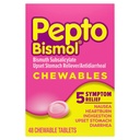 Pepto Bismol Chewable Tabletas para Nausea, Heartburn, Indigestión, Upset Stomach y Diarrea - 5 Symptom Fast Relief, Original Flavor, 48 ct