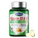 Vitamina D3 K2 Softgels, D3 10000 UI con K2 (MK-7) 200 mcg con aceite de coco Softgels, Fácil de absorber 2 en 1 Vitaminas D &amp; K, soporta la absorción de calcio, inmune y salud cardíaca - 90 Condes