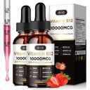 Vitamina B12 Liquid Drops Sublingual 10000 mcg, Triple B-12 Suplemento Complejo, Metilcobalamina Blend for Women &amp; Men, Mood & Energy Booster, Metabolism & Health Support, 2 Pack