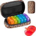 Serfeymi Organizador Semanal de la Píldora de Viajes 2 veces al día AM Actualizado Rejilla Arco Iris 7 Día con Caja de la Píldora Portable de la Cárdena, Organizador de Medicina para Píldoras, Vitaminas, Aceites de Pesca - Marrón 01