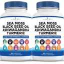 Sea Moss Black Seed Oil Ashwagandha Turmeric Bladderwrack Burdock - con Manuka, Honey Dandelion, ACV Black Pepper Gluten Gratis - 2-Pack