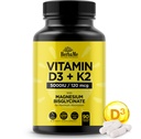 Vitamina D3 5000 UI + K2 con Bisglycinate Magnesium para Max Absorption TEN 90 Capsules ANTE Immune Support Silencio promueve el corazón, el hueso y la salud muscular