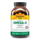 Country Life Omega-3 Fish Oil Suplemento, 1000mg, 180mg EPA &amp; 120mg DHA, Fish Oil Concentrate, Burpless, 200 Softgels, Certified Gluten Free