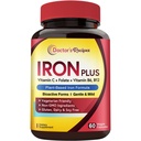Recetas del médico Suplemento de hierro, Bisglycinate de hierro con vitamina C, B6, Folate " B12, No estreñimiento, Stomach Friendly, Gentle Iron Pills for Iron Deficiency, Blood & Energy Support, 60 Vegan Caps