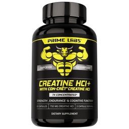 Prime Labs Creatine HCl Capsules - con CON-CR"T®, Rhodiola Root Extract, " L-Theanine - Muscle Support, Endurance, Cognitive Function - for Men &amp; Women - 60 Pills