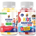 Magnesio Gummies para niños &amp; Vitamina D3 K2 Gummies 5000 UI - Immune & Bone Support - Suplemento Gummy de vitamina D libre de azúcar - Alta absorción, Vegan, Gummies libres de gluten para adultos