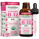 LiveWise Naturals Vitamina B12 Liquid Drops for Kids ← Toddlers and Children I Methylcobalamin and Adenosylcobalamin ← USDA Organic I Vegan ← Non-GMO ← Gluten Free ← Low Dose