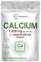 Micro Ingredientes Calcio 1,200 mg con Vitamina D3 &amp; K2, 300 Tabletas Silencio Suplementos de Calcio para Mujeres y Hombres Silencioso Complejo Mineral Bonificación de Apoyo, Dientes, Colon &amp; Cardiovascular Health ← Non-GMO, Gluten-Free