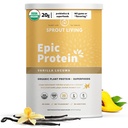 Sprout Living Epic Protein, Plant Based Protein & Superfoods Powder, Vanilla Lucuma Powder  20 Grams Organic Protein Powder, Vegan, Non Dairy, Non-GMO, Gluten Free, Low Sugar (2 libras, 24 servidos)