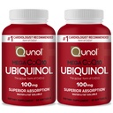 Qunol Mega Ubiquinol Coq10 100mg, Absorción superior, Agua patentada y grasa Soluble suplemento natural Forma de Coenzima Q10, Antioxidante para la salud del corazón, 60 Softgels, Pack de 2