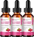 (3 Pack) gotas líquidas de Magnesio - 8 en 1 Suplemento Complejo de Magnesio con Glycinate de Magnesio, Citrato, Malate, Taurate, para Cerebro, Noche, Musculo, Hueso, Calambres, Sabor de Fresa