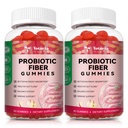 9-en-1 Gummies de fibra probiótica para adultos " adolescentes 16G fibra por ser, suplemento de fibra de Psyllium con 5 millones de francos CFU Bacillus Coagulans, Inulin, ACV para digestivo, Gut &amp; Immune Wellness - 2 Botellas