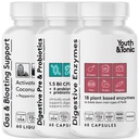 Jóvenes " Tonic Digestion Stomach Support " Detox for Regularity, Gas " Bloating " Gut Health. Todos los tipos enzimas digestivos Probióticos " Prebióticos Carbón " Aceite de coco orgánico 180 pastillas