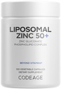 Codeage Liposomal Zinc Supplement – 3 Month Supply – One Por Day - 50 mg Zinc Gluconate Vitamin Pills - Suplementos Minerales Esenciales Zinc Plus Liposomal Delivery Matrix - Vegan Non-GMO - 100 cápsulas