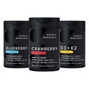 Estudios Deportivos Cranberry Fruit Complex Suplemento con Pacran &amp; Vitaminas C &amp; E, Concentrado de Arándano de Frutas enteras Fabricado en Blueberries Orgánicas y Vitamina D3 + K2 con aceite de coco