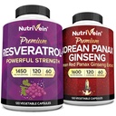 Nutrivein Premium Korean Panax Ginseng Suplemento " Resveratrol Supplement Bundle: High-Absorption Resveratrol Capsules " Ginseng for Brain, Defenses, Repair, " Vitality