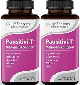 Pausitivi-T - Menopause Support Supplement - Relief for Hot Flashes, Hormone Imbalance & Night Sweats - Nourishes Tissue - Sage, Chasteberry, Soy Isoflavones & Black Cohosh - 60 cápsulas (Pack of 2)