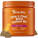 Zesty Paws Aceite de Salmón para perros Skin and Coat, Omega 3 Pez Aceite de Aceite de Pez, Alivio de la Alergia del Perro, Itch Relief Suplemento, 90 Conde, Salmon Flavor