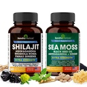 Shilajit Sea Moss Ashwagandha Combo Bundle - Black Seed Oil, Turmeric, Rhodiola Rosea, Panax, Ginseng Supplement tención 120 Capsules, Better Than Gummies, Resin ← Seamoss for Men &amp; Women