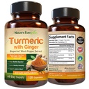 Turmeric con Ginger Root Joint Support Suplemento Silencio Turmeric Curcumin Suplemento 95% Curcuminoides Silencio Contiene Turmeric Orgánica " Ginger con Black Pepper Extract for Max Absorption