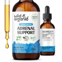 Wild &amp; Organic Adrenal Support Tintura para Positivo Outlook - Complejo Adrenal con Ashwagandha, Rhodiola Rosea Root - 1-Month Supply - Vegan, No Sugar & Alcohol - 2 fl oz