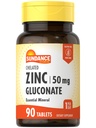 Sundance Zinc Suplemento 50mg TENIDO 90 Tablets ANTE Chelated Essential Mineral TEN Vegetarian, Non-GMO, y Gluten Free