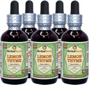 Tomo de limón (Thymus x Citriodorus) Glicérito, hierba orgánica seca sin alcohol Extracto líquido libre de alcohol (Marca: HerbalTerra, Proudly Made in USA) 5x2 fl.oz (5x60 ml)