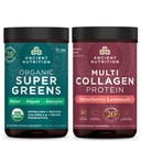 Antigua Nutrición Orgánica Superverde Polvo, Verde Sabor, 25 Serviciones + Multi Collagen Protein Polvo, Strawberry Lemonade, 24 Servimientos