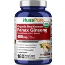 NusaPure Red Korean Panax Ginseng 20:1 Extracto, 450 mg Equivalente a 9.000 mg 180 Veggie Caps (USDA Organic, Non-GMO, Vegan, Vegetariano, Bioperina)