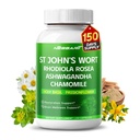 ST John's Wort 14-in-1 Natural Blend with Rhodiola Ashwagandha Chamomile Holy Basil L-Theanine Valerian Passionflower - 150 Count - Made &amp; Tested in The USA