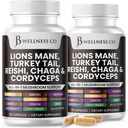 Lions Mane Suplemento Cognitive Support, Immune Health with Turkey Tail 20in1 Mushroom Reishi Cordyceps Chaga with Marshmallow Root - 120 Count