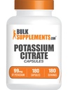 BulkSupplements.com Citratos de potasio - Suplemento de potasio, Citrato de potasio 99mg - Suplemento de citrato de potasio, píldoras de potasio - 1 cápsula por servicio, 180 cápsulas (Pack of 1)