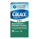 Colace 2-In-1 Stool Softener &amp; Stimulant Laxative Tablets, Gentle Constipation Relief in 6-12 Hours, 30 Count