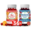 Lunakai Vitamina B12 y Gummies Probióticos Bundle - 3000 mcg Gummy para adultos Apoyo energético y salud ósea - 5 millones de UF por servir para la salud de Gut digestiva con vitamina C para hombres y mujeres