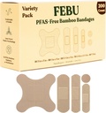 FeBU Eco-Friendly Bandas de tela de bambú ← Bandas libres PFAS para raspas &amp; Cuts ← Banda de tela flexible TEN Fully Compostable, Banda libre de látex