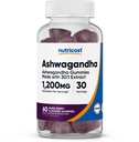 Nutricost Ashwagandha Gummies 1200mg Equivalente Por Serving (Mixed Berry Flavor), 60 Gummies, 30 Servimientos