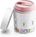 Organizador de botellas Daviky, organizador de suplementos con 7 grandes compartimentos, dispensador de la pila de viaje caja redonda con dos tapas (Pink