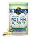Jardín de Vida Proteína orgánica cruda &amp; Verdes Vainilla - Pólvora de proteínas veganas para mujeres y hombres, proteínas de plantas y guisantes, verdes " Probióticos, afeitada de baja carga sin lácteos 20