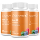 Celebrar Vitaminas Suplemento de Hierro con 60 mg de Iron &amp; Vitamina C – Chewables de Berry para pacientes báricos, Bypass Gástrico &amp; Sleeve Apoyo a la Gastrectomía – 30 Tablas para Mantenimiento de la Salud Post-Surgery