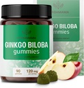 HERBAMAMA Ginkgo Biloba Gummies - 120mg Ginkgo Biloba Herb for Brain Support - Vegan, Non-GMO Brain Focus &amp; Clarity Supplement - 90 Pectin-Based Apple-Flavored Chews