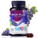 LIVS Iron Supplement for Women ' Men with Vitamin C, A, B3, B5, B6, B12, Biotin, Zinc &amp; Folate ← Non-GMO, Gluten Free Chewable Supplement as Gummy for Energy Boost &amp; Anemia Support - 90 Count