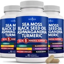 NEW AGE Silica Sea Moss, Black Seed Oil, Ashwagandha, Turmeric, Bladderwrack, Burdock - con Manuka, Honey Dandelion, ACV Black Pepper Gluten Free